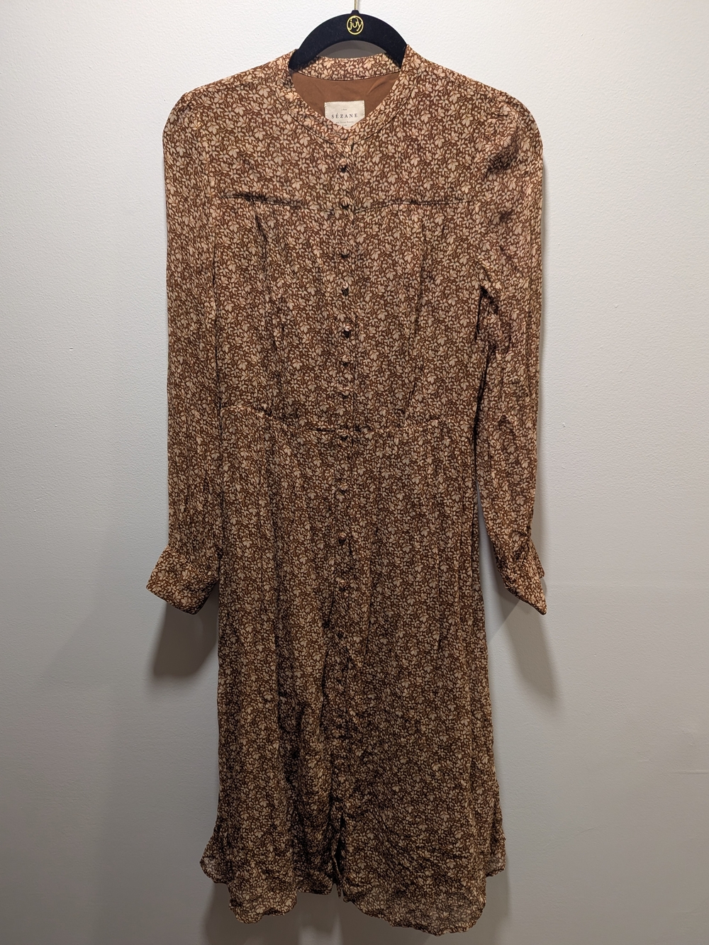 Sezane Robe Midi Alix Brown Floral Button-Front Dress NO BELT US 4 NWT Luxury
